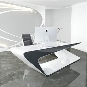 White Desk Table Modern Computer Reception White Furniture Luxury Table Office Desk Corians Stone Boss Use Computer Writing Table