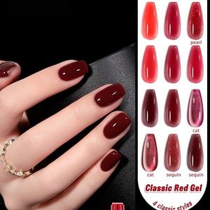 Juego de 12 piezas de esmalte de uñas de <span class=keywords><strong>gel</strong></span> UV rojo de fabricante, fórmula de brillo no tóxico de larga duración, regalo de Año Nuevo de ojo de gato francés - Product Image 3