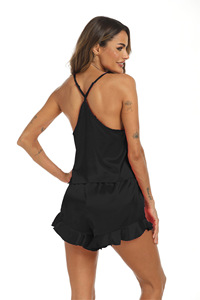 Conjunto corto de satén de 2 piezas para mujer, V suave con cuello en ropa de dormir, traje de <span class=keywords><strong>pijama</strong></span> - Product Image 4