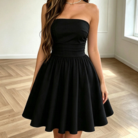 Robe d'été pour femme, sans bretelles, lavable, coupe ajustée, élégante, taille froncée, coupe trapèze évasée, mini-robe skater