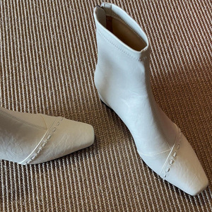 Bottines à bout carré avec détails cousus, fermeture éclair au dos, talon plat, style minimaliste, chaussures pour femmes, usage quotidien - Product Image 2