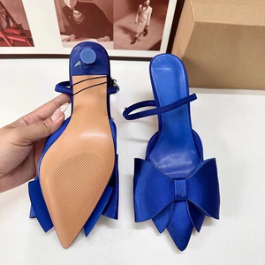 Sandalias de tacón bajo azul real con lazo y tira trasera para mujer, elegantes, de moda, 2024 - Product Image 5