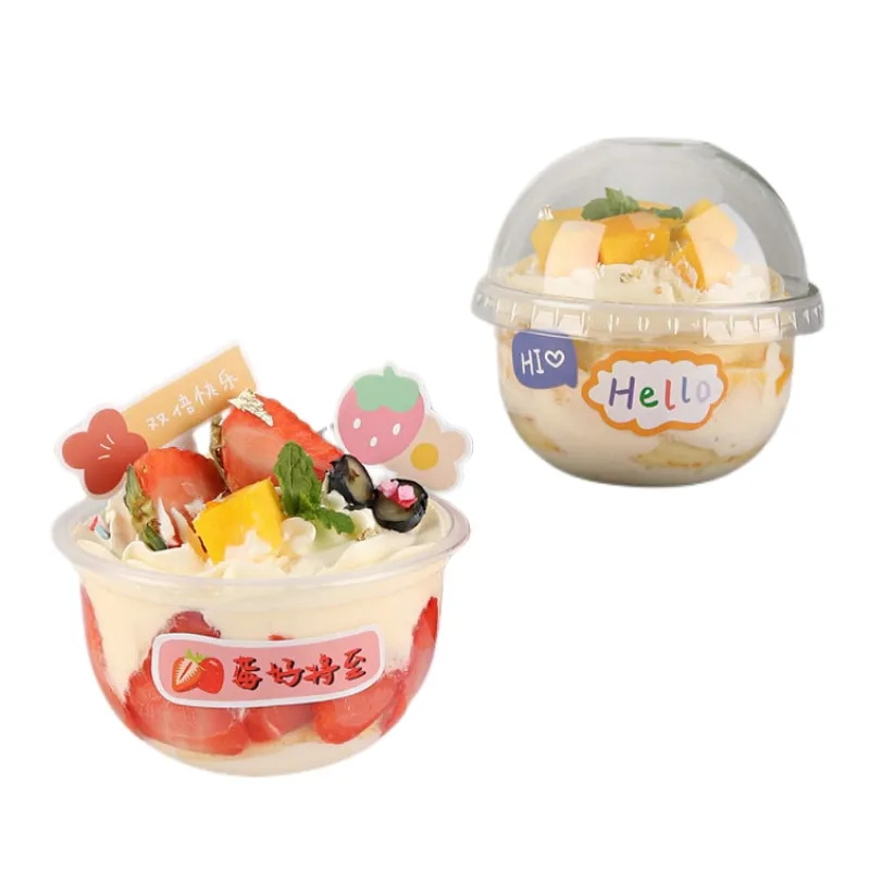 Bánh gói rõ ràng dùng một lần bánh cup Mini Tiramisu Mousse bánh container 250ml U hình dạng nhựa tráng miệng cup có nắp đậy