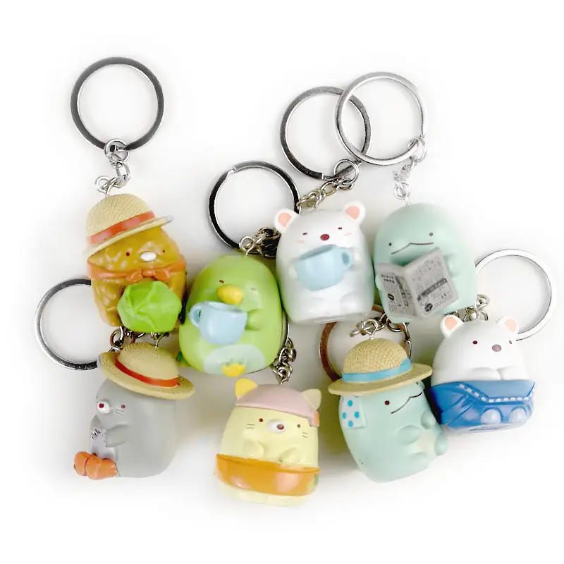 8PCS Sumikko Gurashi autoadesivi Del Fumetto Della Resina Ordinaria 3D Da Viaggio Portachiavi Souvenir Portachiavi