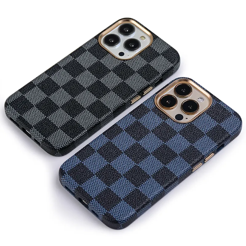 Luxury Sublimation Cell phone back cover Famous brand Checkerboard Chessboard pattern for iphone 14 pro max phone case