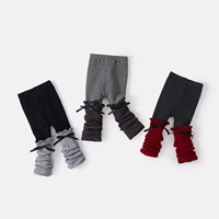 İlkbahar Sonbahar Çocuk Unisex Elastik Belli Peluş Kalın Fiyonklu Örgü Katlı Tayt Bebek Pantolonu