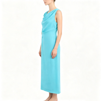 Robe midi turquoise asymétrique à taille drapée et boucle métallique pour femme – Élégante tenue de bureau et de cérémonie, mode décontractée