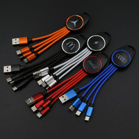 Usine 14CM MINI 3-en-1 porte-clés câble de charge avec lumière LED et veste en PVC compatible avec Android pour les téléphones Apple Type C