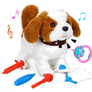 어린이를위한 봉제 전자 대화 형 강아지 장난감 세트 박제 동물 짖는 개 장난감 선물 돌보기