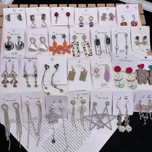 factory price promotion women mixed sale bulk tassel stud earring jewelry 925 silver women drop crystal earring