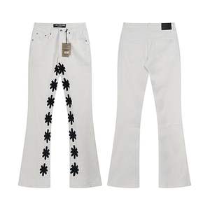 Pantalones vaqueros micro-acampanados de mezclilla, clásicos, con logotipo bordado, modernos, a la moda, casuales, para hombre y mujer. - Product Image 4