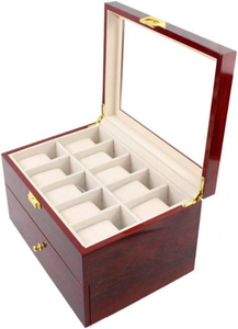 Boîte à montres moderne en bois 20 compartiments PJ, tiroir laqué piano, boîte de rangement pour bijoux avec motifs paysages/animaux pour hommes et femmes - Product Image 2