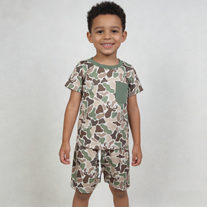 Conjunto de pantalones cortos de manga corta con estampado de camuflaje estilo caza para niños, ropa para bebés, venta al por mayor de alta calidad, ¡gran oferta! Listo para enviar. - Product Image 3