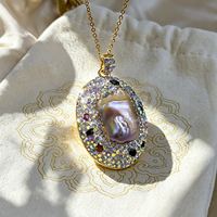 Collier en alliage d'or avec pendentif unique en perle baroque et tourmaline, hypoallergénique, fait main, bijoux vintage pour femme, cadeau