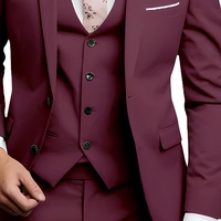 Setelan Jas Pria Slim Fit 3 Potong dengan Kerah Notch, Kancing Ganda, Jaket Tuxedo, Rompi, dan Celana untuk Pesta Pernikahan
