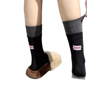 Hotcolor Mid Calf <b>Socks</b> Gray And <b>Black</b> Color Blocking Sweat Absorbing Thermo Women's <b>Socks</b> - Product Image 3