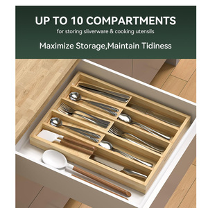 Bamboo Drawer Organizer Rectangular 18L Compartmentalized <b>Storage</b> <b>Box</b> For <b>Kitchen</b> Bedroom Tableware Silverware - Product Image 4