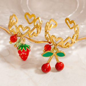 Fruit Style Strawberry Cherry Index Finger <b>Ring</b> Women's Jewelry Gift Gold Tone Fashion <b>Rings</b> - Product Image 1