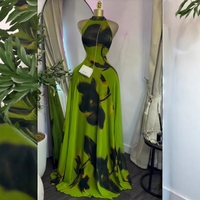 Gaun Maxi Cetak Bunga Bergaya Halter Neck Tanpa Lengan, Model Bodycon, dengan Ikat Belakang, untuk Pesta, dari J6328 Boutique Wanita
