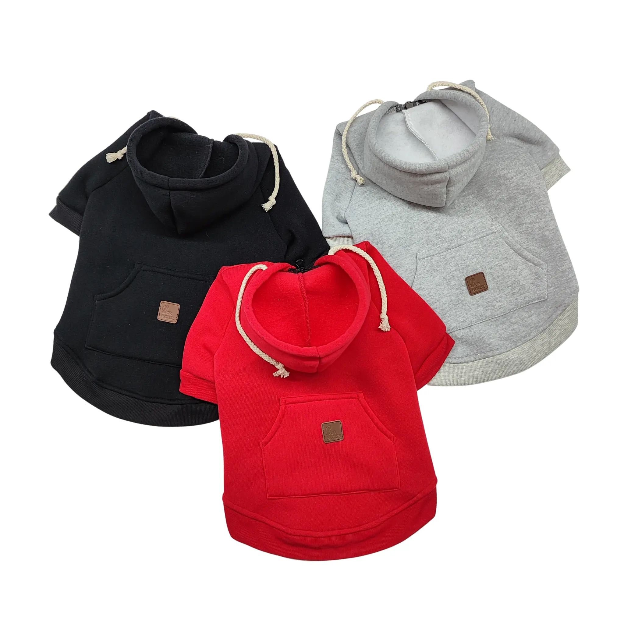 BOKHOUSE Zip Up Dog Hoodie Red Black And Grey Zippered Multi Color Fleece Velvet Dog Plain Hoodies