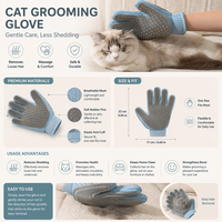 Gant de toilettage pour animaux de compagnie en silicone pour chats et chiens, pour l'élimination des poils lâches et le massage, disponible en versions pour main gauche et droite et en différentes tailles