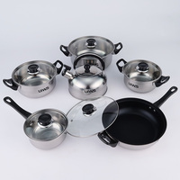 Ensemble de casseroles et poêles à prix réduit, 12 pièces, en acier inoxydable, batterie de cuisine avec bouilloire sifflante
