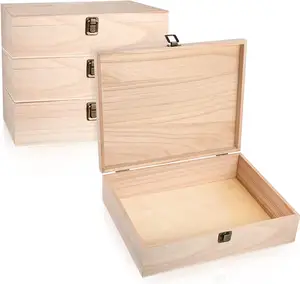 Boîte de rangement en bois naturel personnalisée OEM, boîte en bois avec couvercle