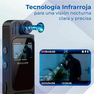 Cámara Corporal ELE-GATE 2K HD con Rotación de 180 Grados, Visión Nocturna y Grabación de Audio y Video para Deportes al Aire Libre - Product Image 3