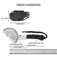 Couteau de chasse et de pêche multi-usage à lame droite de petite taille pour l'extérieur, haute dureté, manche en nylon entièrement tressé, acier 440C, DIY