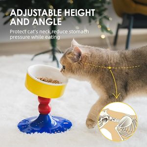 Elevated Cat Bowl Raised Feeding Dish Rounded Plastic 3 Height Adjustable For Indoor Cats Small <b>Dogs</b> - Product Image 2