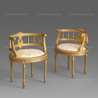 Vente chaude Antique Chaises Rondes En Bois Or Arabe De Luxe Tout En Bois Massif Sculpté Fauteuil Canapé