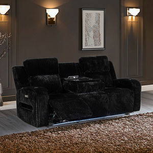 厚手のストライプコーデュロイ生地を使用したモダンなモジュール式セクショナルソファセット、センターコンソールソケット、カップホルダー付き、ホテルやヴィラでの使用に最適、リクライニング機能付き - Product Image 1
