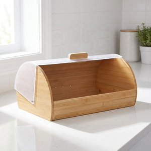 Boîte à <span class=keywords><strong>pain</strong></span> moderne en bambou écologique, grande capacité 3-6L, récipient alimentaire pour garde-manger, <span class=keywords><strong>conservation</strong></span> des aliments, couvercle transparent à enroulement, multifonction, pour la maison - Product Image 2