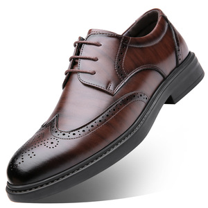 Chaussures Richelieu en cuir marron pour hommes, à bout pointu, avec broderies, talon bas, semelle en caoutchouc respirante, pour mariage, affaires et occasions formelles - Product Image 5