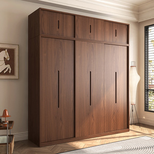 Armoire <span class=keywords><strong>coulissante</strong></span> en bois de chêne MDF SEAJOIN, style moderne et simple, couleur noyer, pour salon, appartement, maison. - Product Image 3