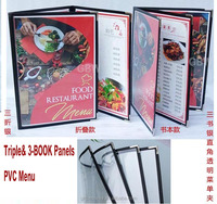 Porte-menus A5 de haute qualité à 3 pochettes, couverture de menu alimentaire en PVC A4 bon marché, menu de restauration rapide