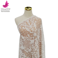 Dentelle africaine de luxe de haute qualité en tulle brodé de sequins blancs avec perles, tissu de dentelle de mariage européen HY1989-1
