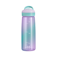 Bouteille d'eau en plastique avec paille étroite sans BPA buse cachée étanche poignée large bouche facile clair