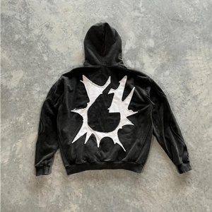 Sweat à capuche zippé oversize 500 g/m² en tissu délavé à l'acide avec logo personnalisé, patchs lettres vieillis et broderie chenille pour streetwear - Product Image 1