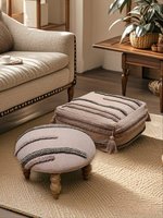 Pouf ou banc à bascule en coton et lin fait main de style Wabi-sabi importé de Chine, idéal comme repose-pieds ou banc à chaussures
