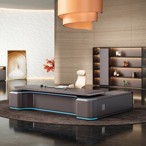 High-Tech Luxury MFC Board Executive Office Desk Gestionnaire en forme de L de grande taille en chêne MDF Style industriel moderne pour les écoles et les hôpitaux - Product Image 1