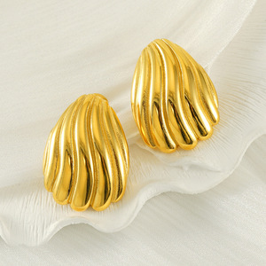 ZOGXIN Gold Plated Stainless Steel Stud Earrings Geometric Oval Shape For Women Party Jewelry - Product Image 2