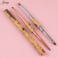 Ensemble de 5 pinceaux à double embout de haute qualité pour nail art, avec poils plats et texture de nœuds de bois, manche en métal