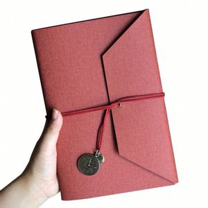 New <b>A5</b> Folded Linen Fabric Custom Detachable Diy <b>Notepad</b> Loose Leaf Ring Binder Pu Leather Notebook With Rope Straps - Product Image 5