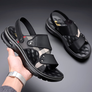 Men's Height Increasing Air Cushioned Sandals Black Slip On Summer Beach Shoes Youth Style Non Slip Sole - Product Image 1