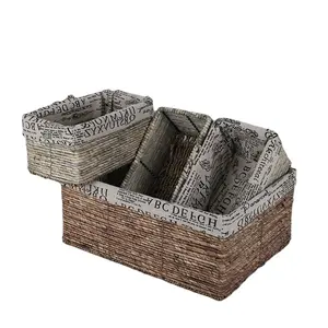 LinYi Lucky Woven Handicraft Factory Supplied Set of 3 straw basket Corn husk Basket sets with lining