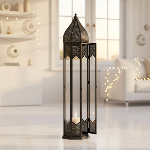 Manufacturers Tall Black Moroccan Metal <b>Candle</b> <b>Lantern</b> Handmade for Ramadan Home Floor Decorations - Product Image 3