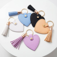 Tanglan Fashion Creatief Schattig Hart Saffiano PU Leder Sleutelhanger Kwast Gepersonaliseerde Metalen Sleutelring Tas Hangende Ornament