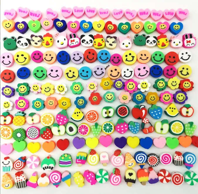 100 Uds 10mm flor colorida dibujos animados Animal fruta cara sonriente cuentas DIY arcilla polimérica cuentas para pulsera collar fabricación de joyas