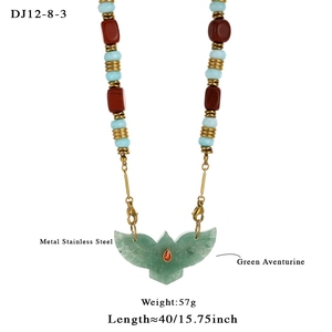 Collana Romantica Parigina Trendy Placcata Oro con Ali d'Angelo, Catena con Perle di Avventurina Verde Naturale, Quarzo Anguria e Topazio Giallo - Product Image 6